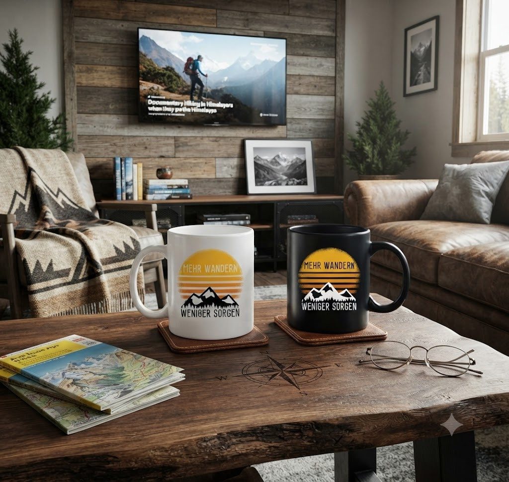 Blondie & Brownie Tasse Wanderbecher Mehr Wandern weniger Sorgen Retro Tasse Natur Geschenk, 1-tlg., Keramik, WandernSorgen Tasse Bergliebe
