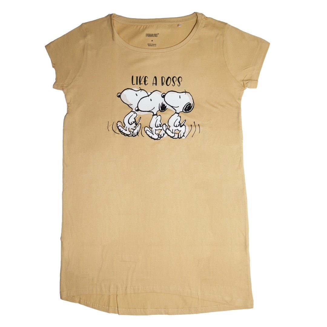 Snoopy Pyjamaoberteil Snoopy Like a Boss Damen kurzarm Schlafshirt Nachthemd Gr. XS bis XL 100% Baumwolle