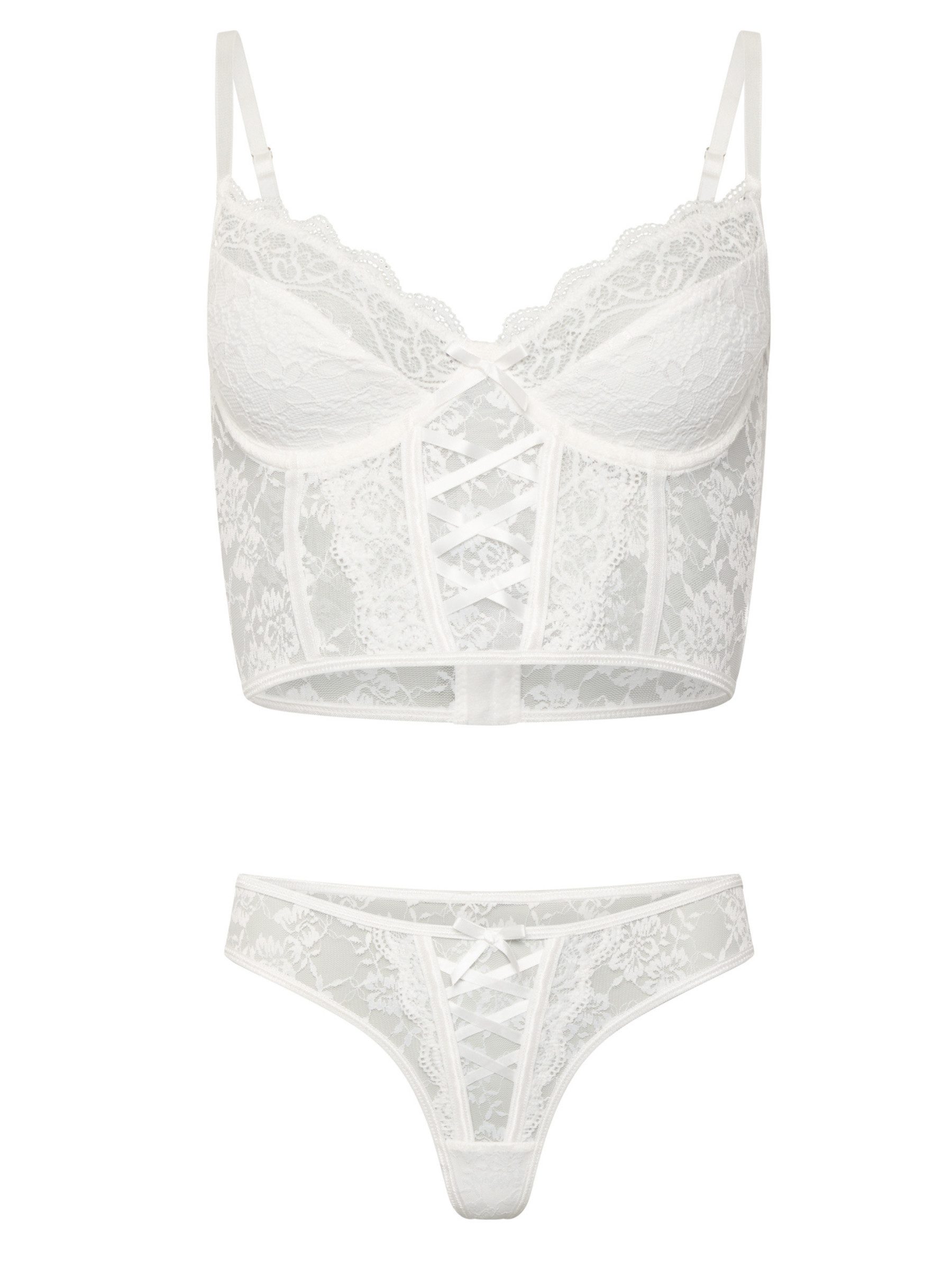 Elegant Love Set: Longline-BH Dessous-Set für Damen – BH mit String-Slip (Set, 2-tlg., mit Tanga) Lingerie aus Spitze – Sexy Damenunterwäsche - Reizwäsche