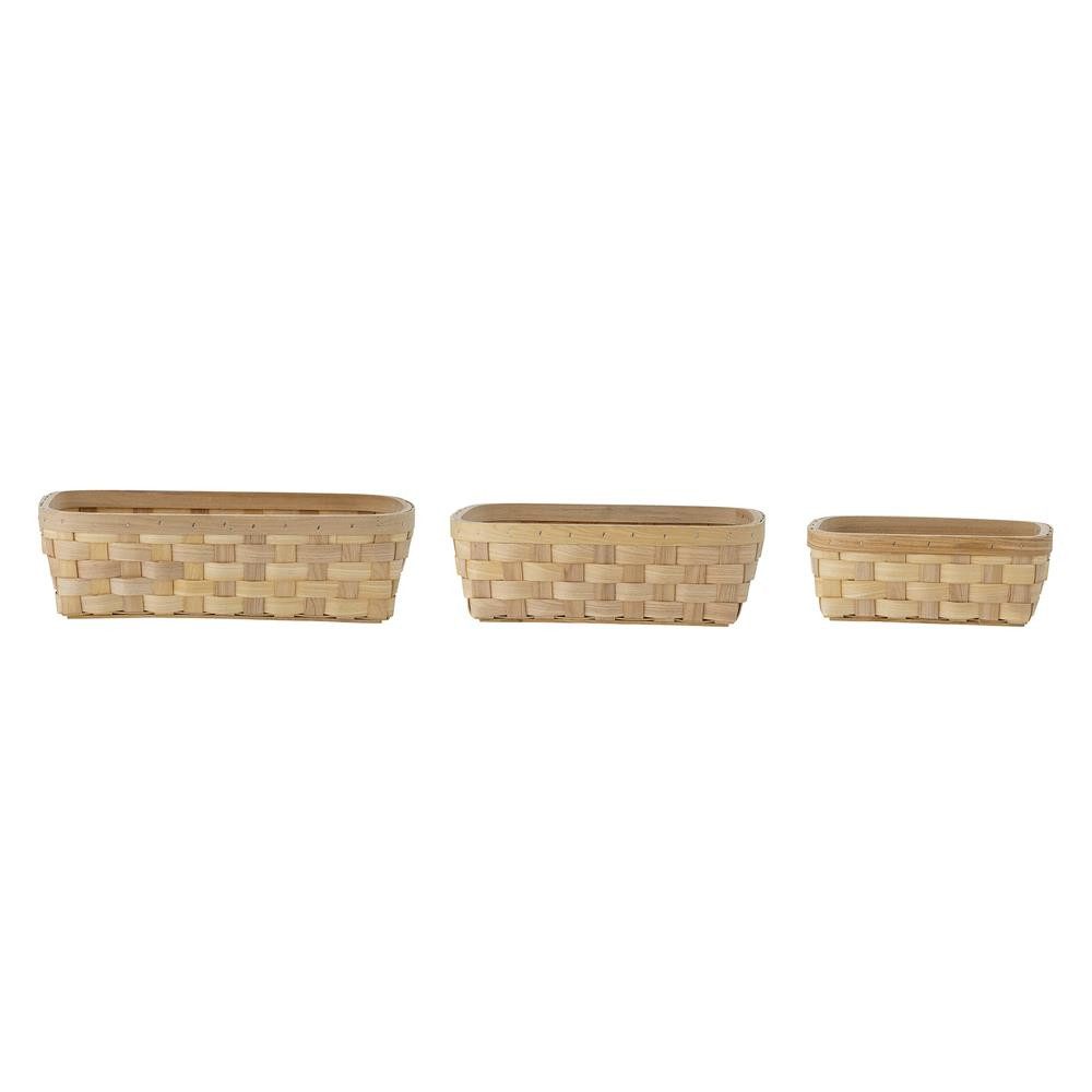 Bloomingville Brotkorb Wilja Natur, Tannenholz, 3er Set, Holz, Aufbewahrungskorb, Flechtkorb, Ordnungskorb, Handgefertigt, Naturlook