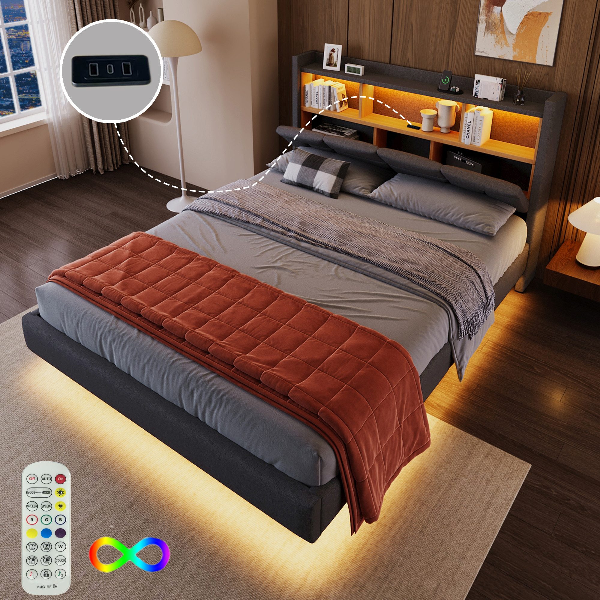 STILVORA Polsterbett 140×200 mit Stauraum,LED und günstig online kaufen
