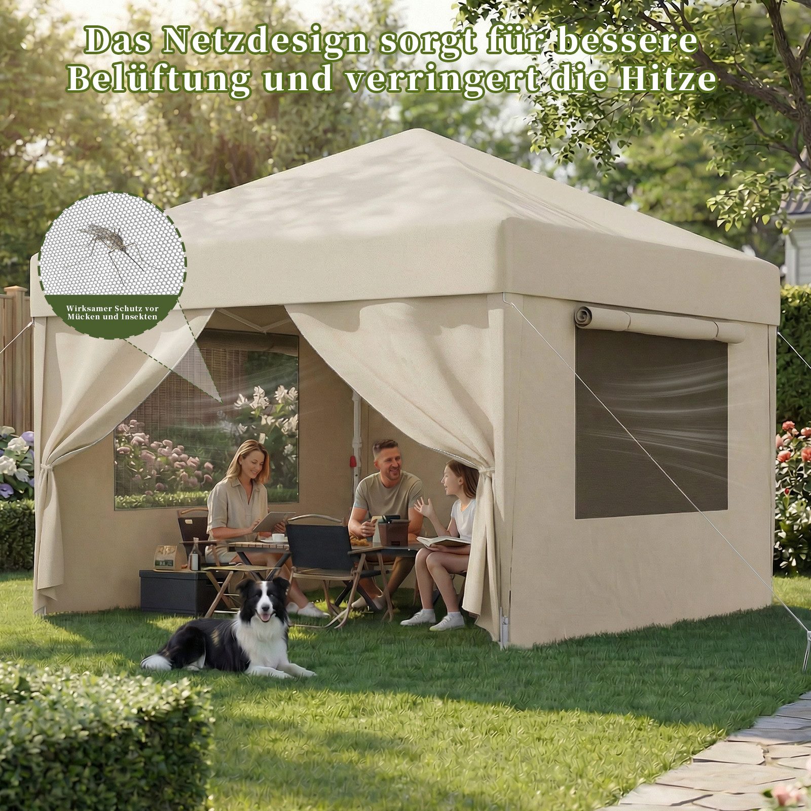 HOMALL Faltpavillon partyzelt 3x3/3x6 m Gartenpavillon Pop Up Pavillon, mit 4 Seitenteilen, (Windfester Pavillon mit Seitenteilen und Tragetasche, für Garten Camping), Höhenverstellbar Gartenzelt mit mückennetz, UV-Schutz 50+