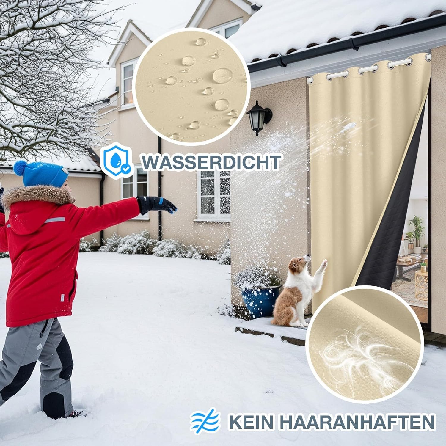 Sunicol Outdoorvorhang 2er Set Dicke Thermovorhang Kälteschutz Wetterfest mit ösen, Wärmeschutzvorhang für Terrasse Garten Balkon – Bild 5 von 5