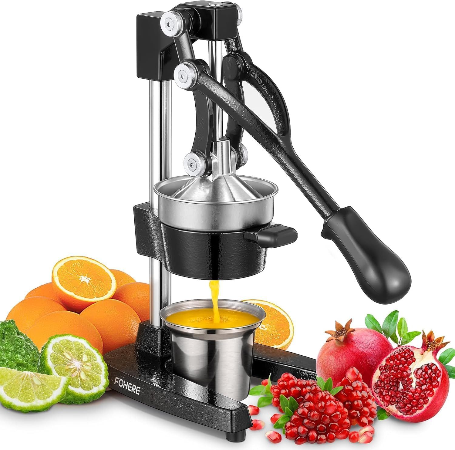 FOHERE Obstpresse Orangenpresse, Zitruspresse, Manuelle Saftpresse aus Gusseisen (1 St), Gusseisen, mit ergonomischer Gummigriff und rutschfeste Füße