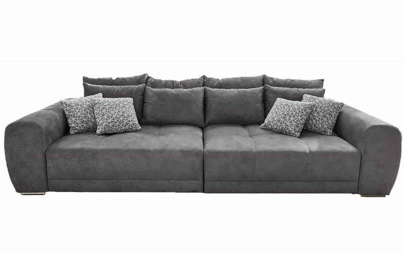 luma-home Big-Sofa 15114, XXL-Federkern-Couch, 306x134 cm, viele Kissen, Mikrofaser, Grau