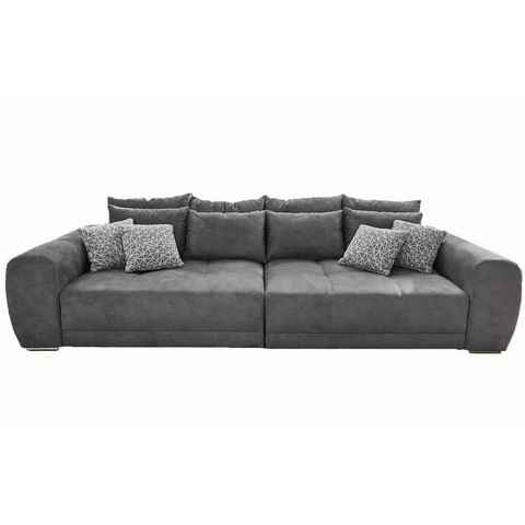luma-home Big-Sofa 15114, XXL-Couch 306x134 cm mit Federkernpolsterung, viele Kissen, markante Steppungen, Mikrofaserstoff Grau