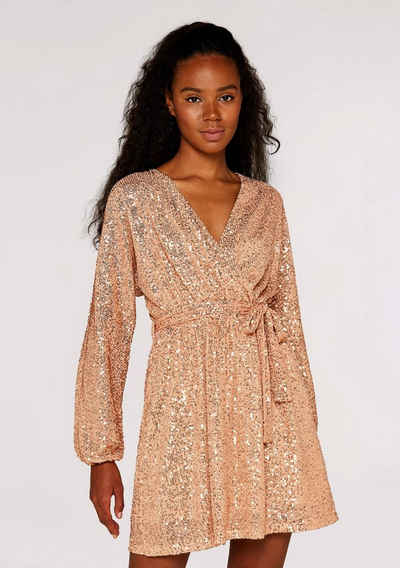 Apricot Partykleid Sequin Batwing Dress (2-tlg., mit Bindegürtel) mit Pailletten