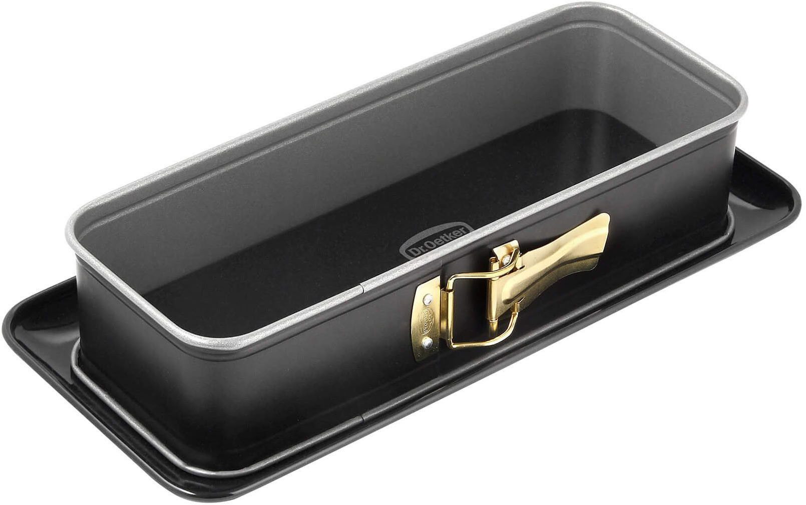 Dr. Oetker Küchenhelfer Kastenform Back-Idee, rechteckige Springform mit Emaille-Servierboden, 30 cm, Antihaft-Beschichtung, schnitt-& kratzfest, hitzebeständig bis 230°C