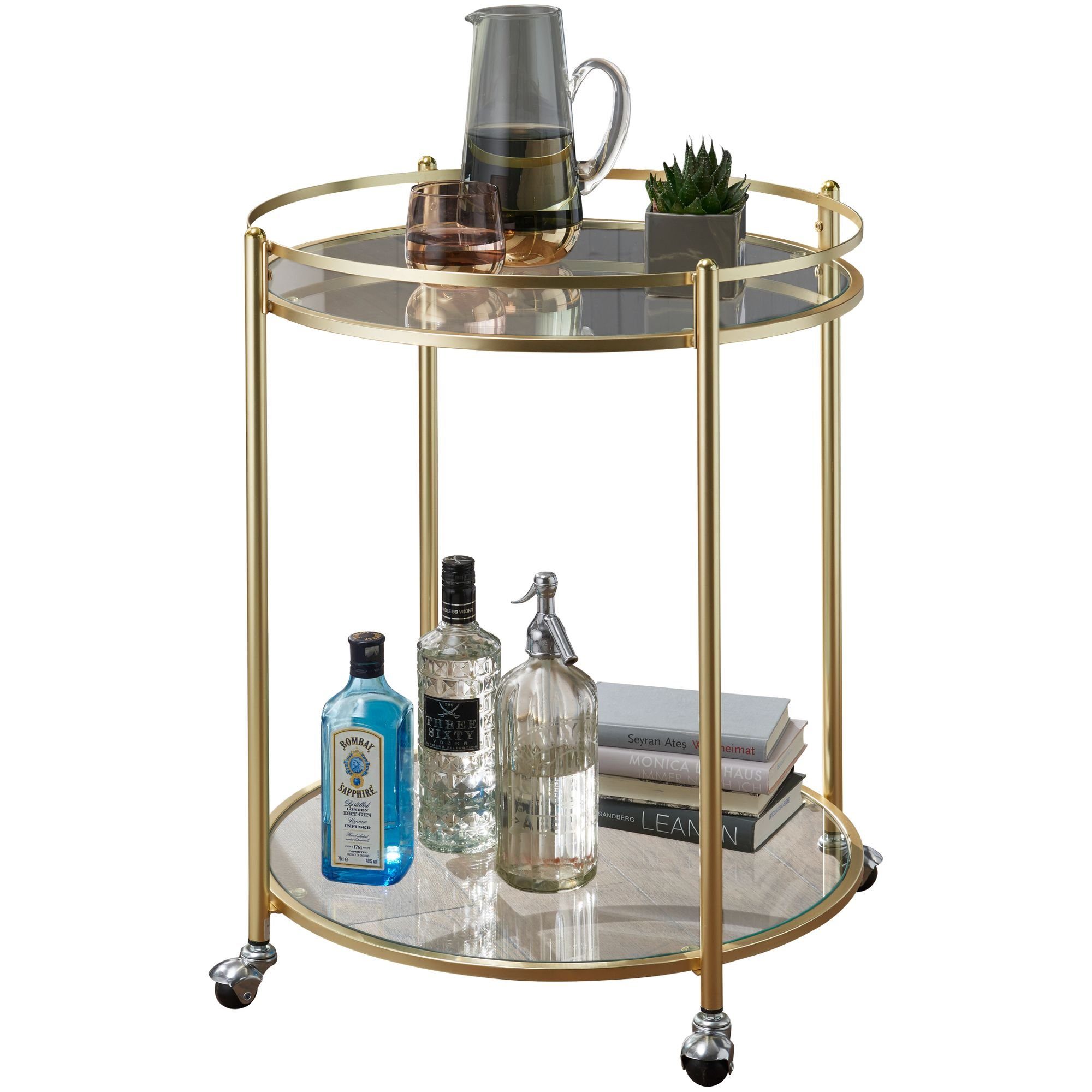Servierwagen Mobiler Rollwagen aus Glas, ideal für Zuhause & Garten