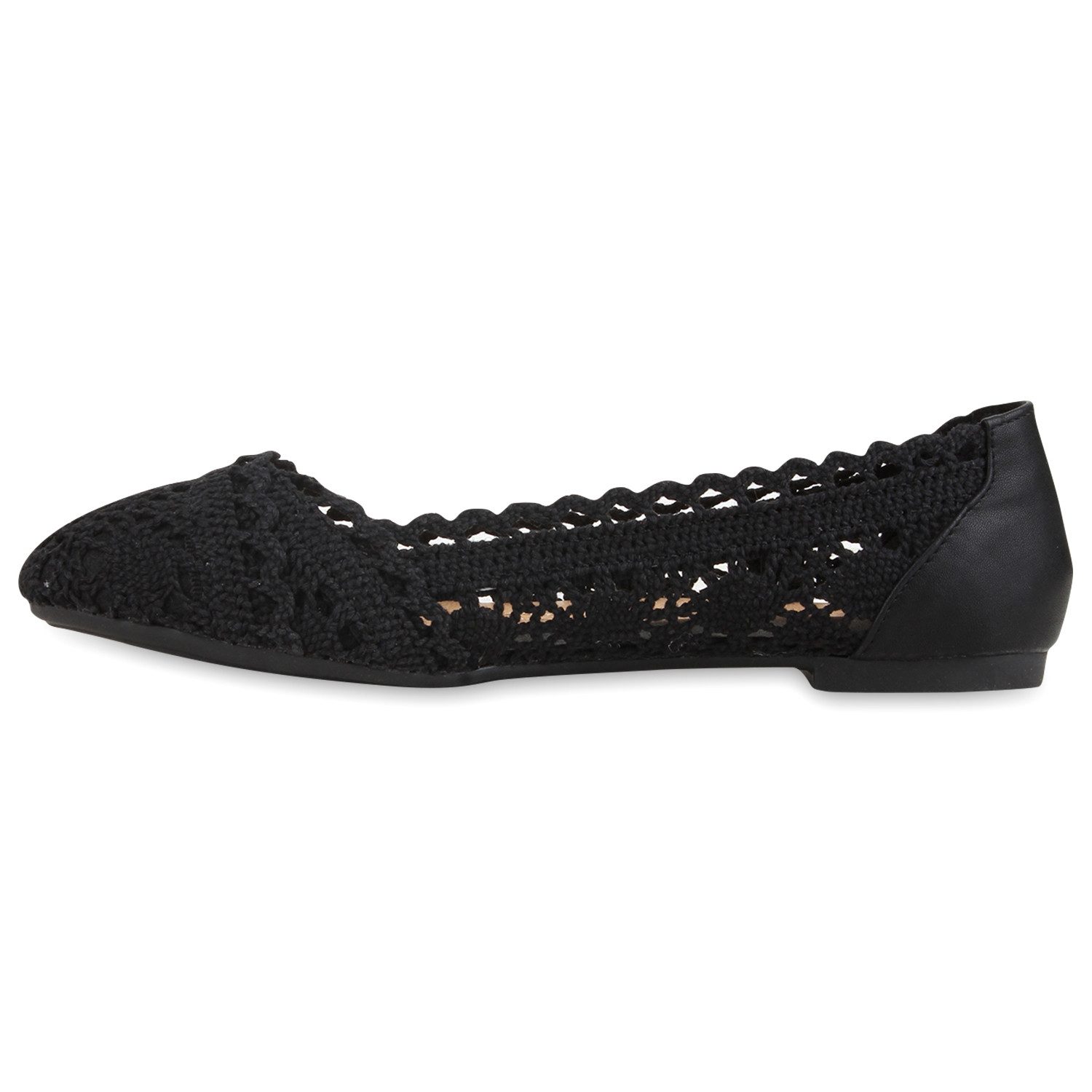 VAN HILL 810414 Ballerina Klassische Bequeme Damen Ballerinas Spitze Flats Häkeloptik