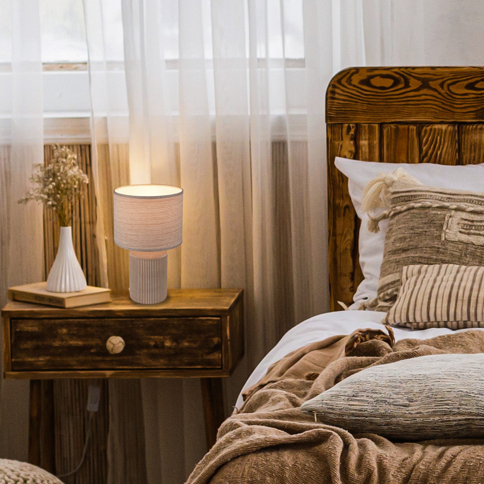 Briloner Leuchten Tischleuchte LED Tischlampe Kommode Wohnzimmer Keramik E27, ohne Leuchtmittel, 2700K - Extra - Warmweiß, Tischlampe 22 x 37,5 cm Braun max. 10W Schlafzimmer Wohnzimmer