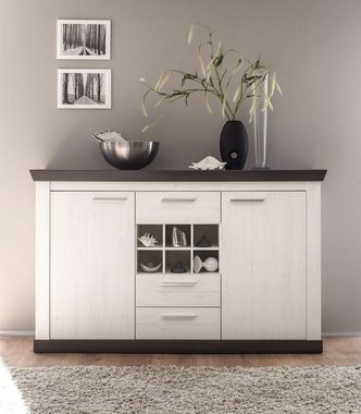 Stylefy Kommode Penelopa Pinie Weiß, Wenge (Sideboard, Standschrank), Landhausstil