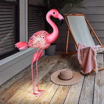 etc-shop LED Dekofigur, LED-Leuchtmittel fest verbaut, 2x LED Außen Solar Steh Leuchten Erdspieß Stand Deko Flamingo