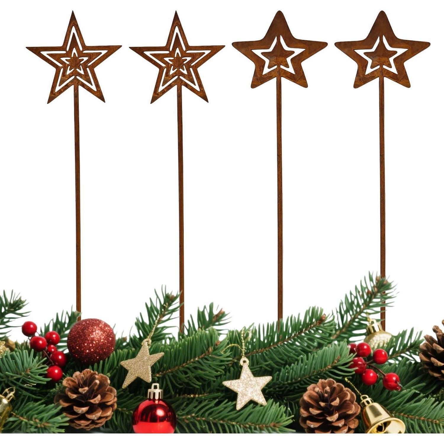 LuxusKollektion Weihnachtsfigur Gartenstecker Sterne Rost 4er Set (4 St)