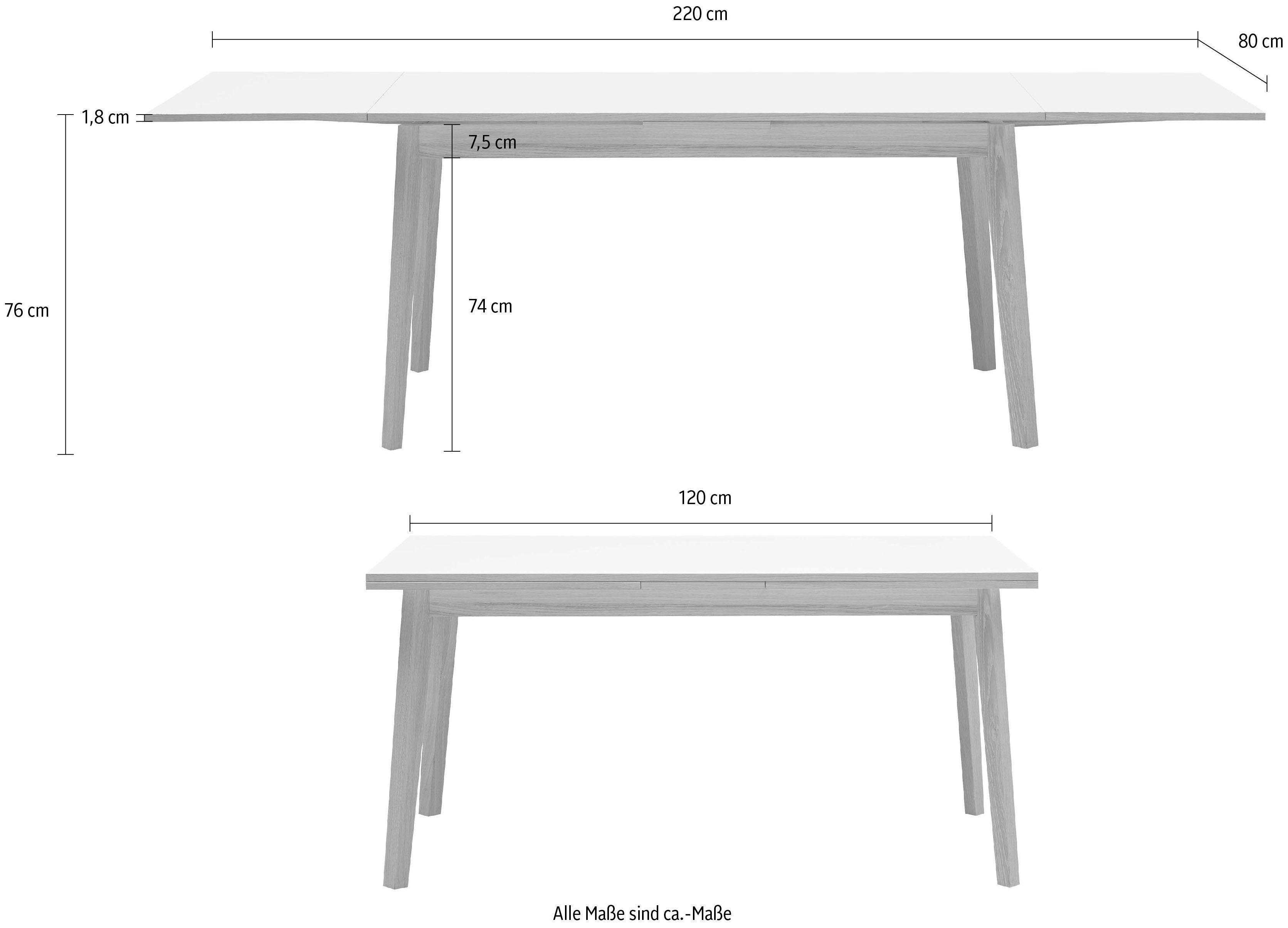 cm, 120(220)x80 Single, Tischplatte Hammel aus in Basic Weiß/Eichefarben Esstisch Melamin by Massivholz Furniture Hammel und Gestell