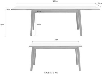 Hammel Furniture Esstisch Basic by Hammel Single, 120(220)x80 cm, Tischplatte aus Melamin und Gestell in Massivholz