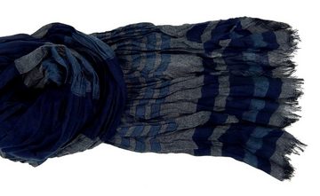 Ella Jonte Modeschal, weicher breiter Herrenschal blau grau Streifen Viskose