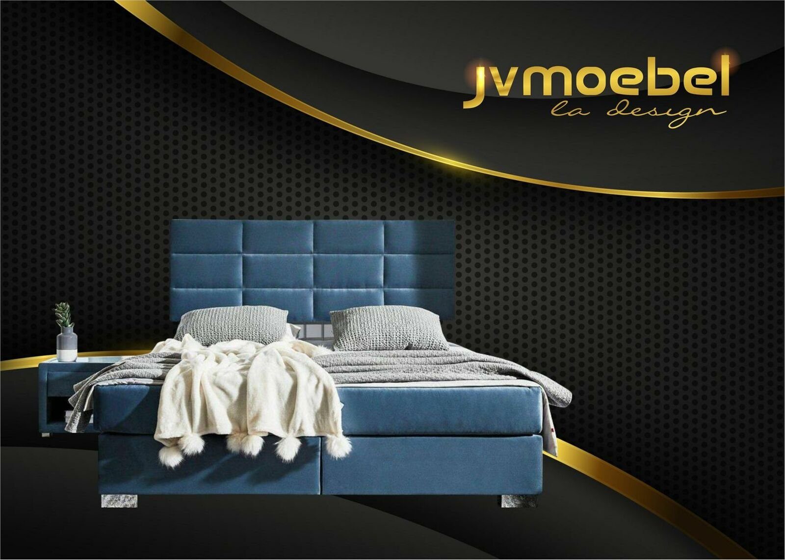 JVmoebel Bett, Bett Betten Textil Bettgestell Design Blau Schlafzimmer Moderne Möbel