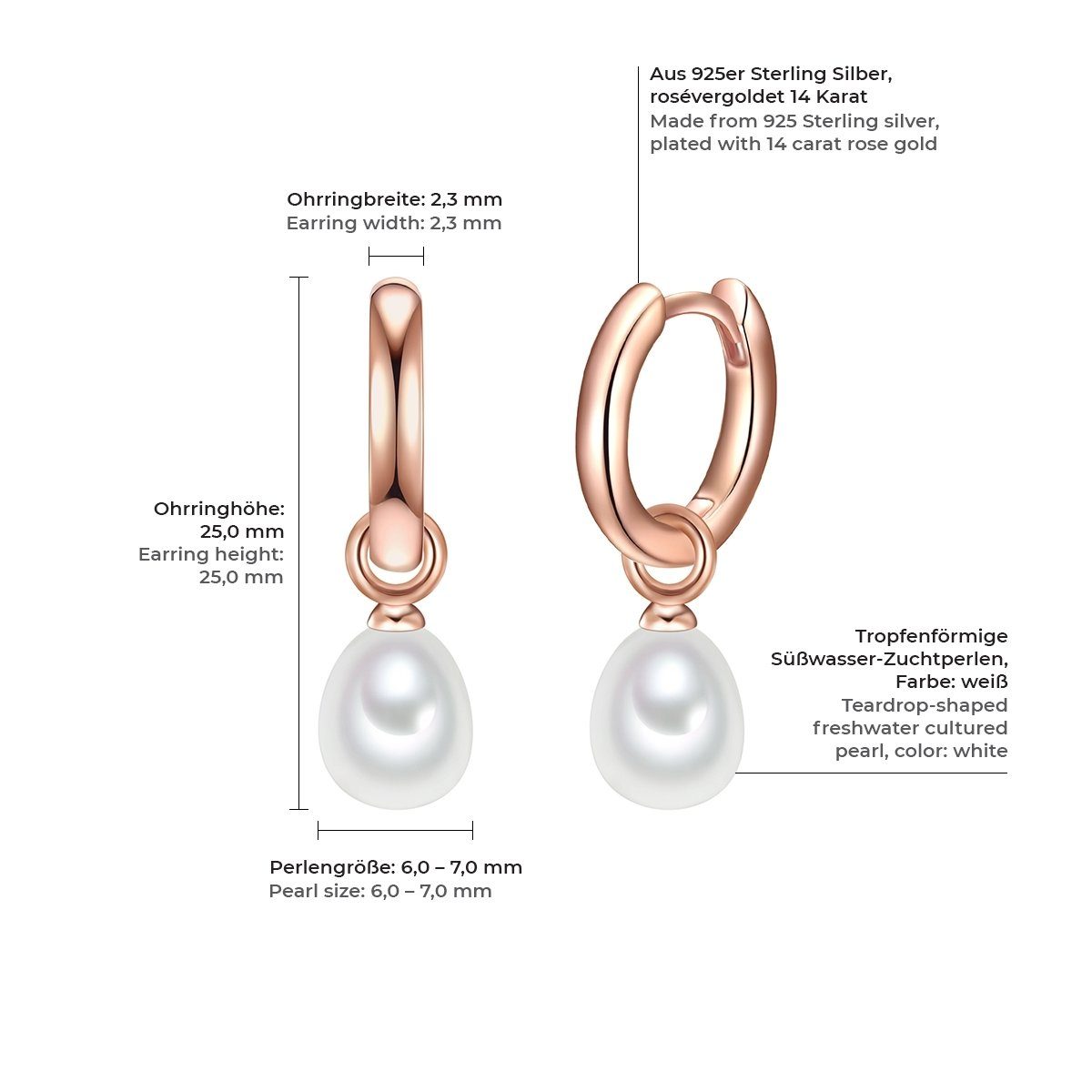 Valero Pearls Paar Creolen roségold, aus Sterling Silber