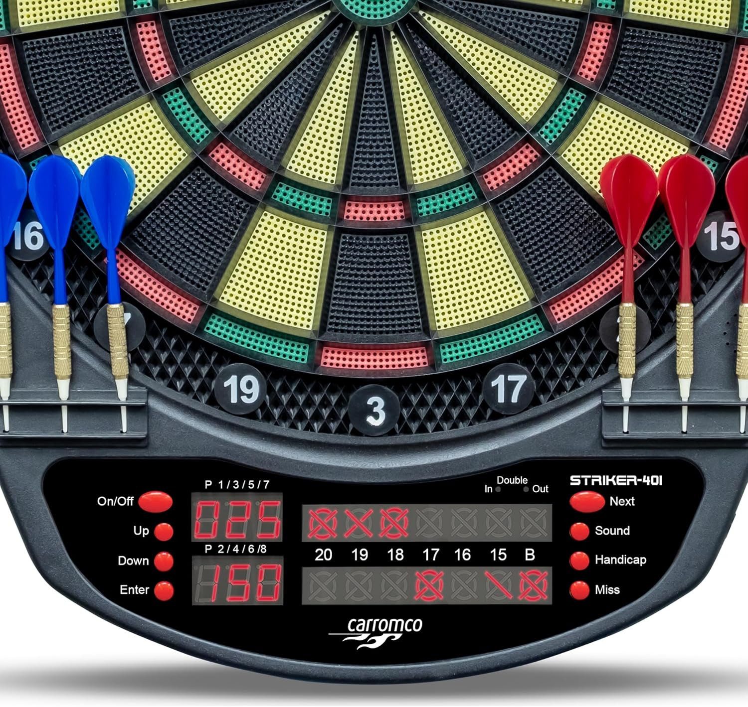 Carromco Zielscheibe Dartboard STRIKER-401 – Elektronische Dartscheibe, Dart, (Modell 92445), mit 6 Softdarts, 35 Spiele & 584 Varianten