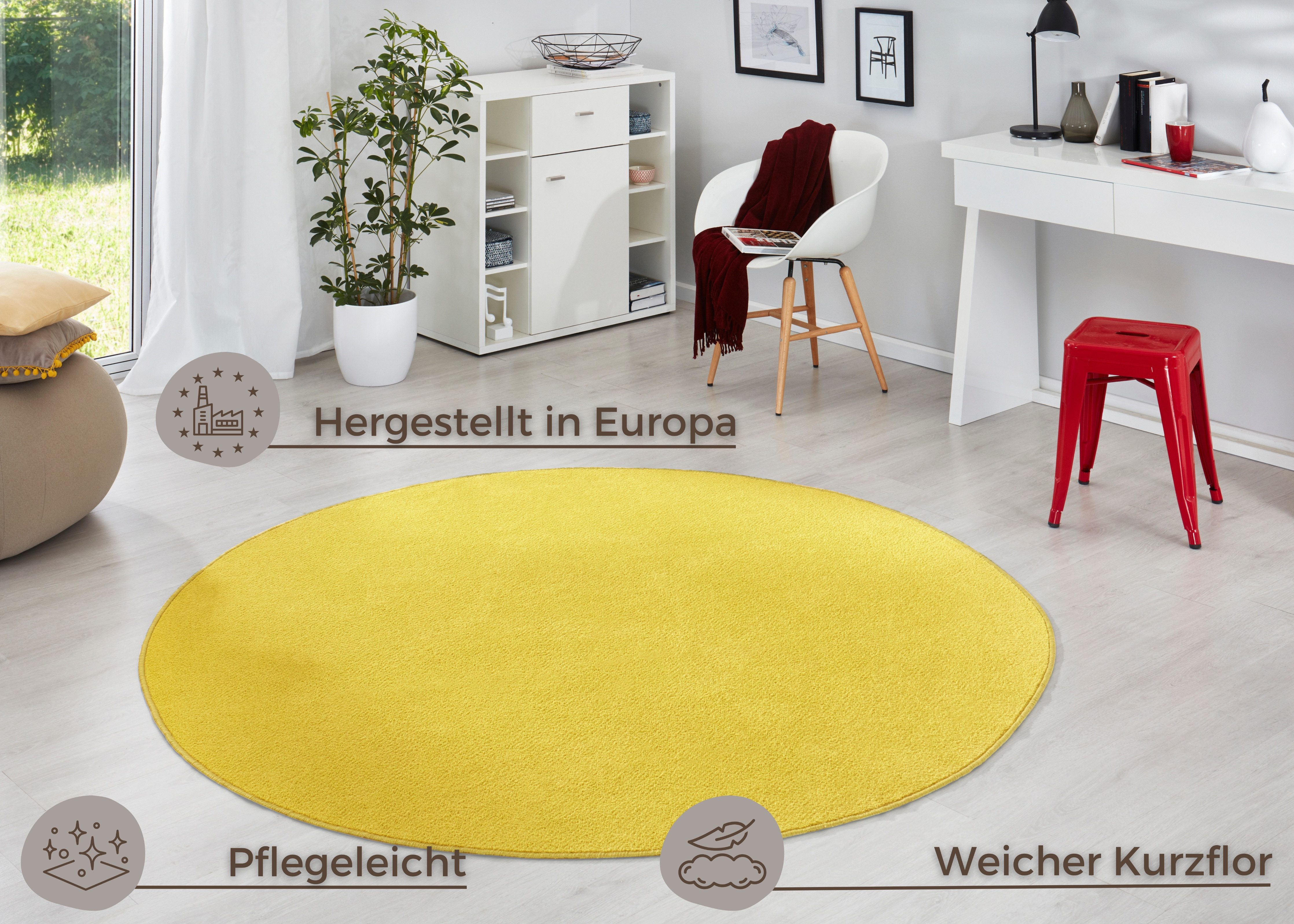 HANSE Home Teppich Fancy, rund, Höhe: 7 mm, Kurzflor, Weich, Einfarbig, Wohnzimmer, Schlafzimmer, Esszimmer