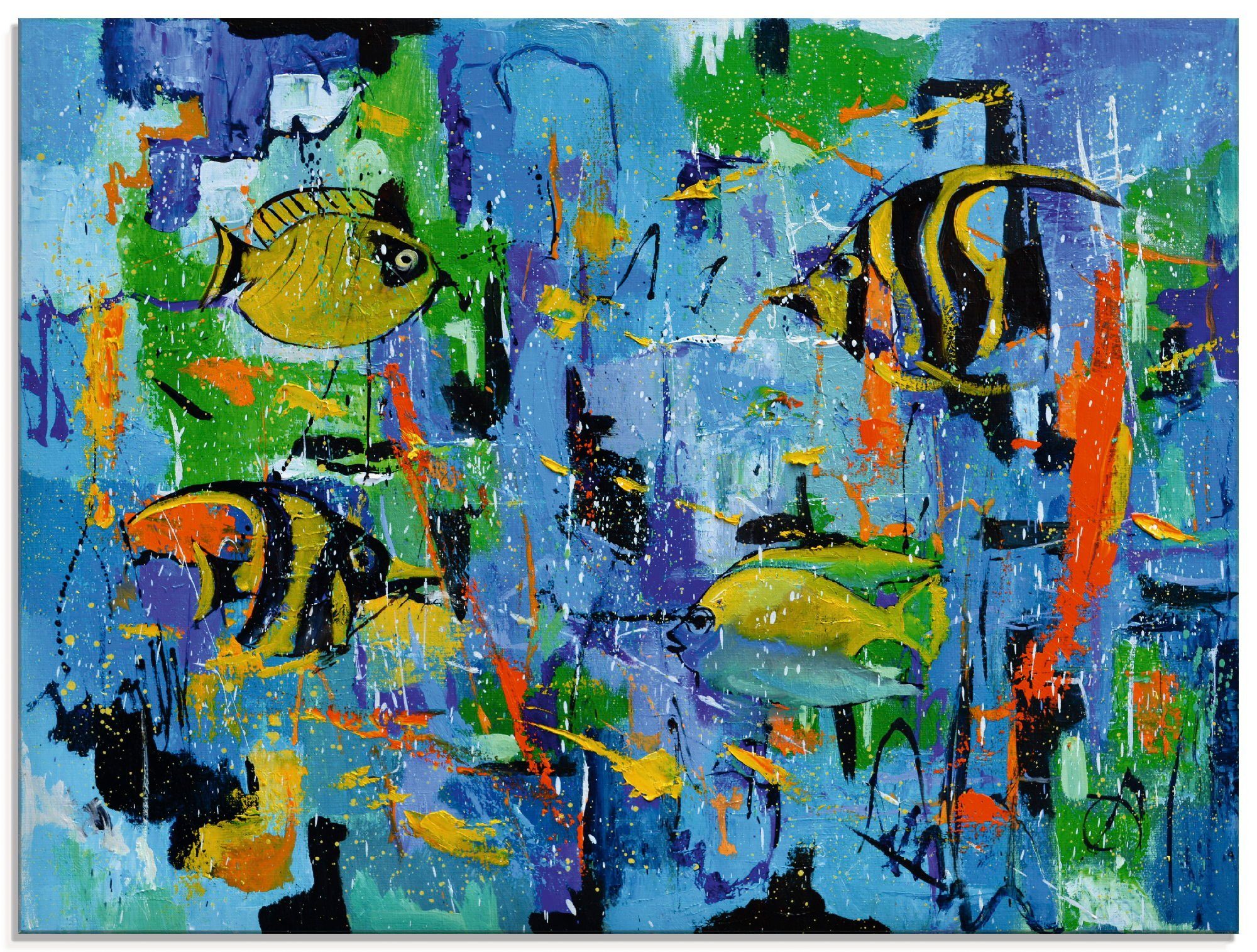 Artland Glasbild Abstrakt Fische Blau, Wassertiere (1 St), in verschiedenen Größen | Bilder