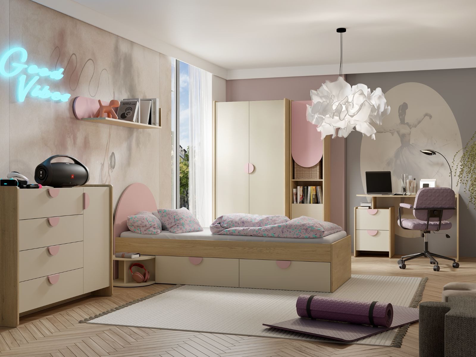Compleo Schreibtisch mit 2 Schubladen FORMS, Designer Kinderzimmer, MADE IN EU
