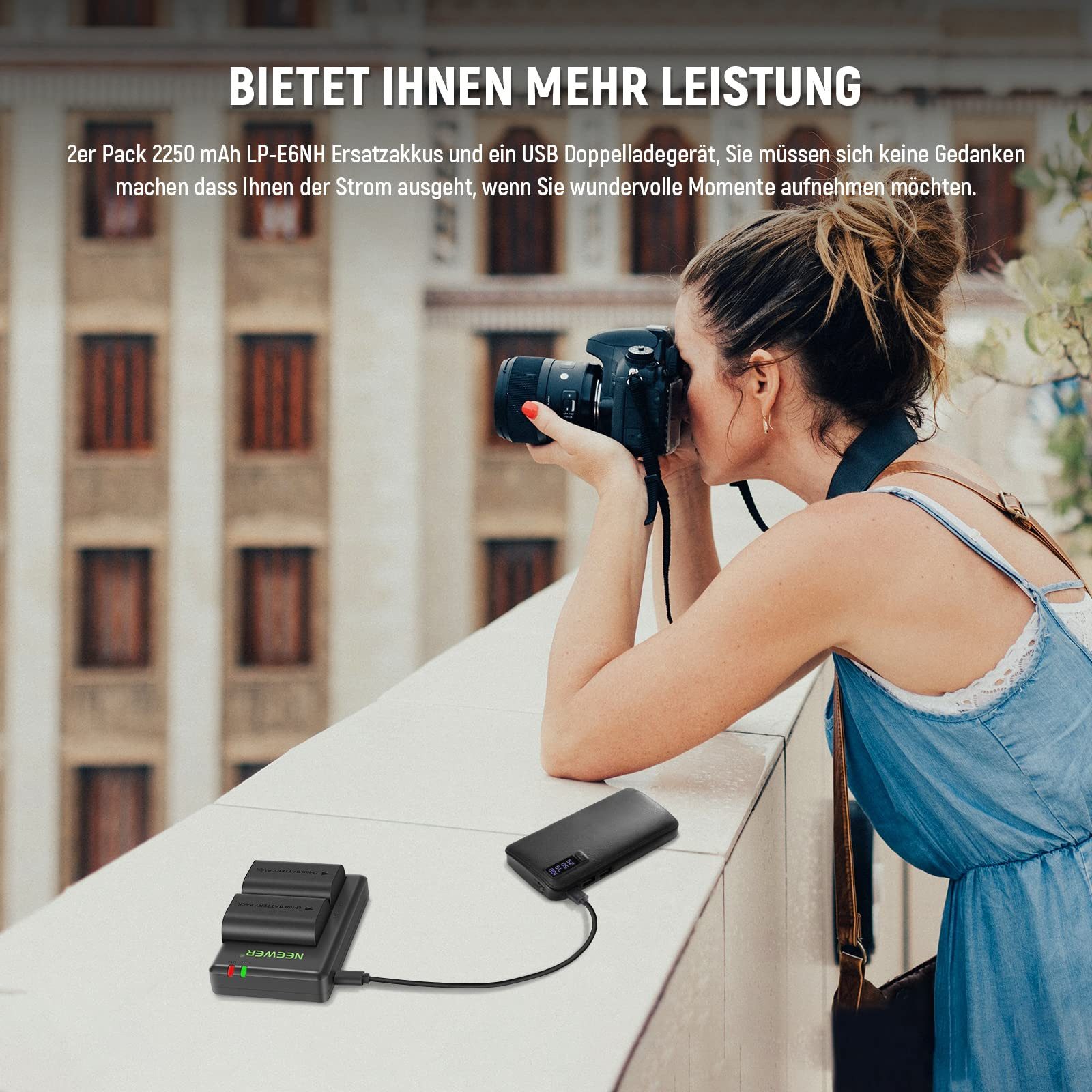 Neewer LP-E6NH Akku+Ladegerät, 2er-Set, kompatibel mit Canon EOS Kamera-Akku D 2250 mAh