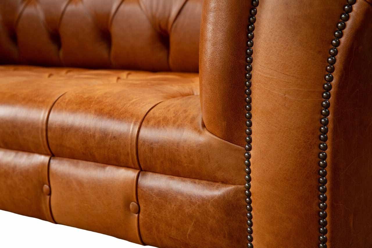 Tan Sofa 3-Sitzer Handgefertigtes Chesterfield Leder Chesterfield-Sofa Vintage Anilin JVmoebel