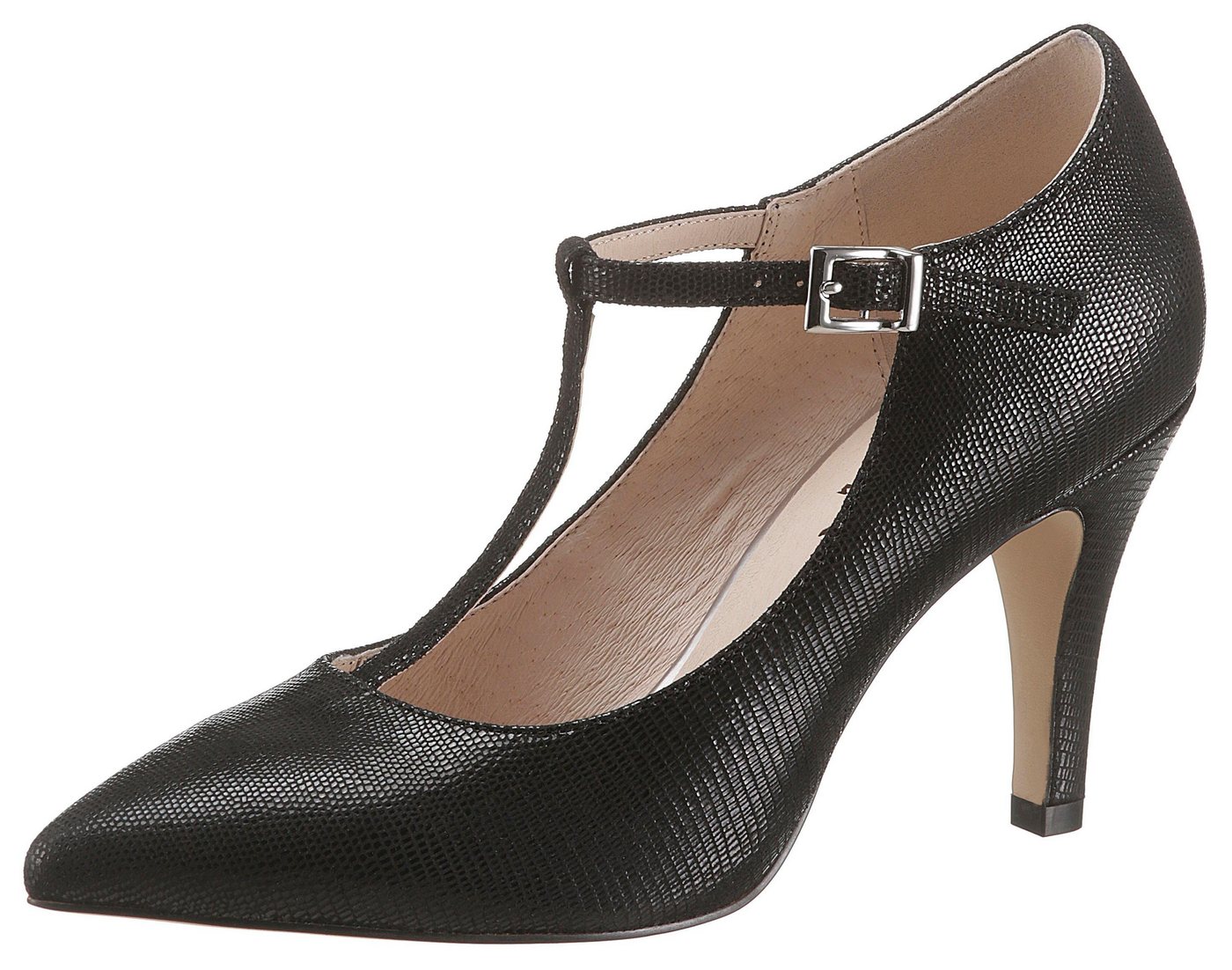 Caprice T-Strap Pumps mit glänzender Reptilienprägung Caprice T-Strap Pumps mit glänzender Reptilienprägung