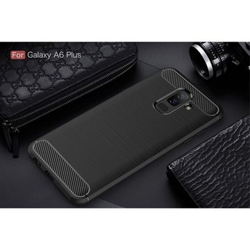 König Design Handyhülle Samsung Galaxy A6 Plus (2018), Samsung Galaxy A6 Plus (2018) Handyhülle Carbon Optik Backcover Schwarz