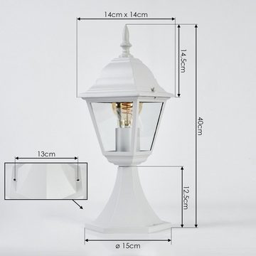 hofstein Pollerleuchte Sockelleuchte aus Metall/Glas in Weiß/Klar, ohne Leuchtmittel, Wegeleuchte, Gartenbeleuchtung IP44, 1x E27, ohne Leuchtmittel