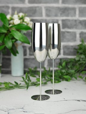 Sendez Sektglas 2 Sektgläser 270ml Edelstahl Silber Sektkelche Champagner Sektglas Proseccoglas, Edelstahl