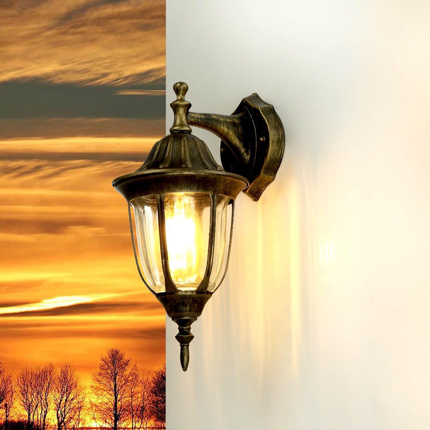 Antik hängend Licht-Erlebnisse Gold Hoflampe 35cm Lampe ohne AußenWandlampe MILANO, hoch Leuchtmittel, Außen-Wandleuchte