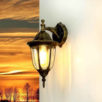 Licht-Erlebnisse Außen-Wandleuchte MILANO, ohne Leuchtmittel, AußenWandlampe hängend Gold Antik Hoflampe 35cm hoch Lampe