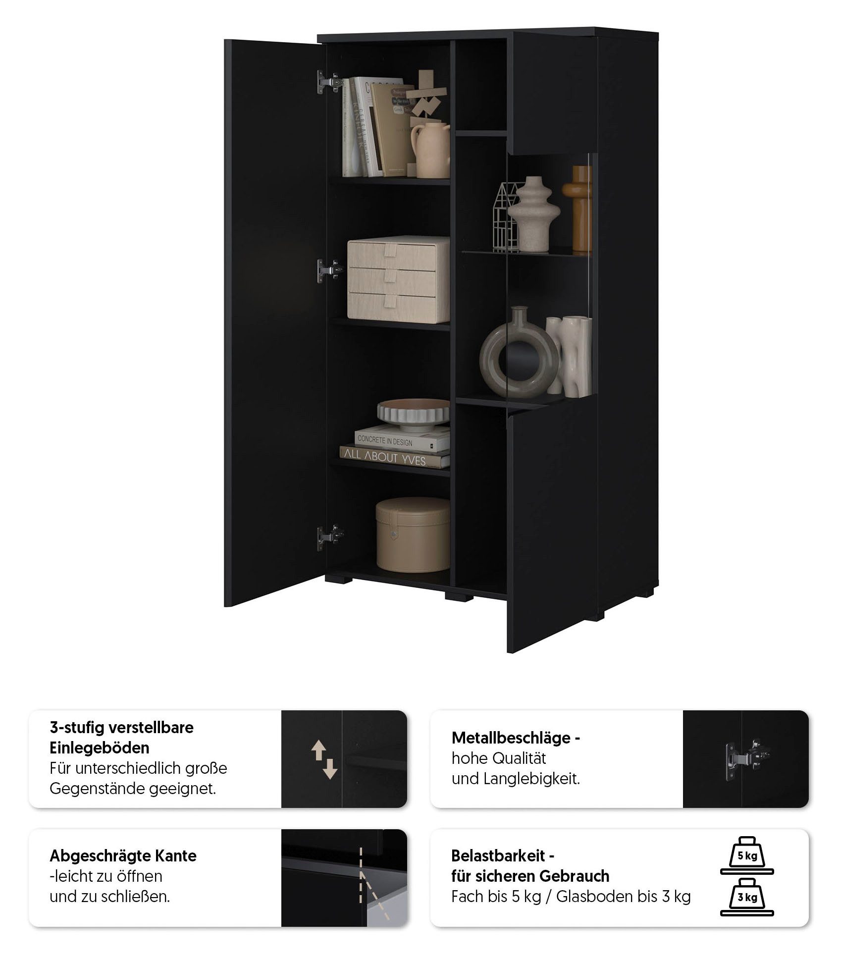 OTTO home Vitrine Modo, Breite 80 cm, moderner griffloser Vitrineschrank Vitrine mit viel Stauraum, Einlegeböden verstellbar, Glastür