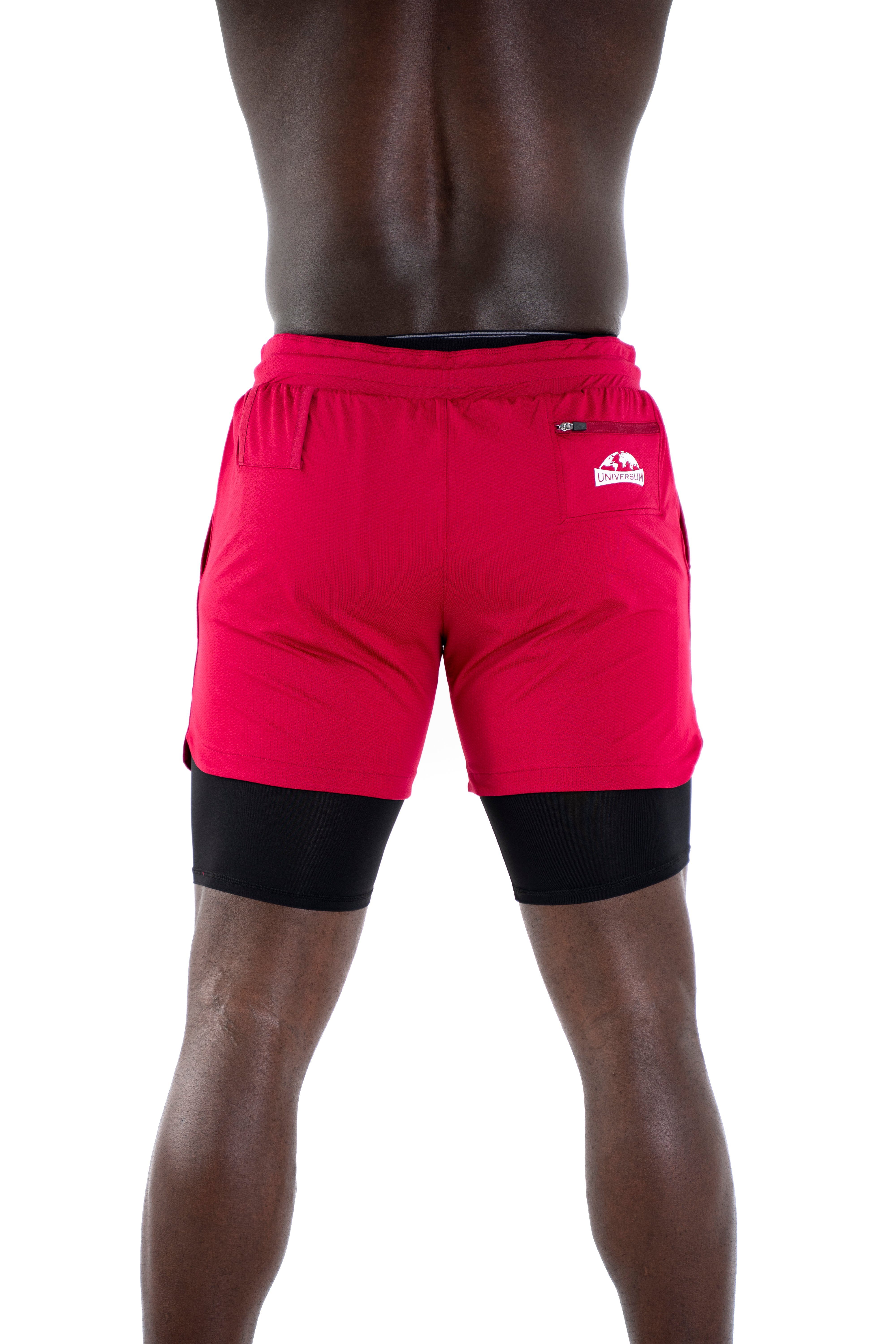 Shorts Unterziehhose mit rot Hose Sportwear funktioneller versteckter Kurze Handytasche Universum Sporthose mit