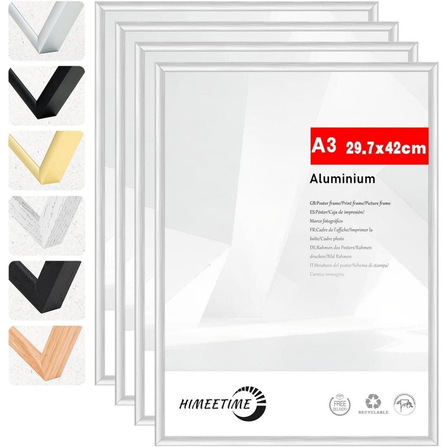 LuxusKollektion Bilderrahmen-Set Bilderrahmen A3 Aluminium Alu Silber A3(29,7x42cm) 4x