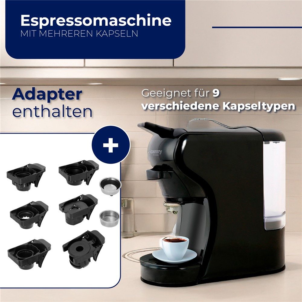 Camry Kapselmaschine CR 4414bb, Multi-Kapsel-Espressomaschine, 19 bar Kaffeemaschine, kompakt, Schwarz