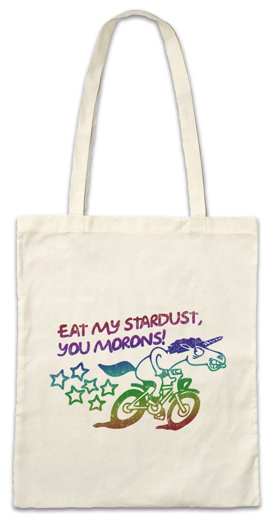 Urban Backwoods Beuteltasche Eat My StardustStofftasche Einhorn Fahrrad Unicorn Bicycle Bike (1-tlg), Rennrad Fahrer Regenbogen Horn