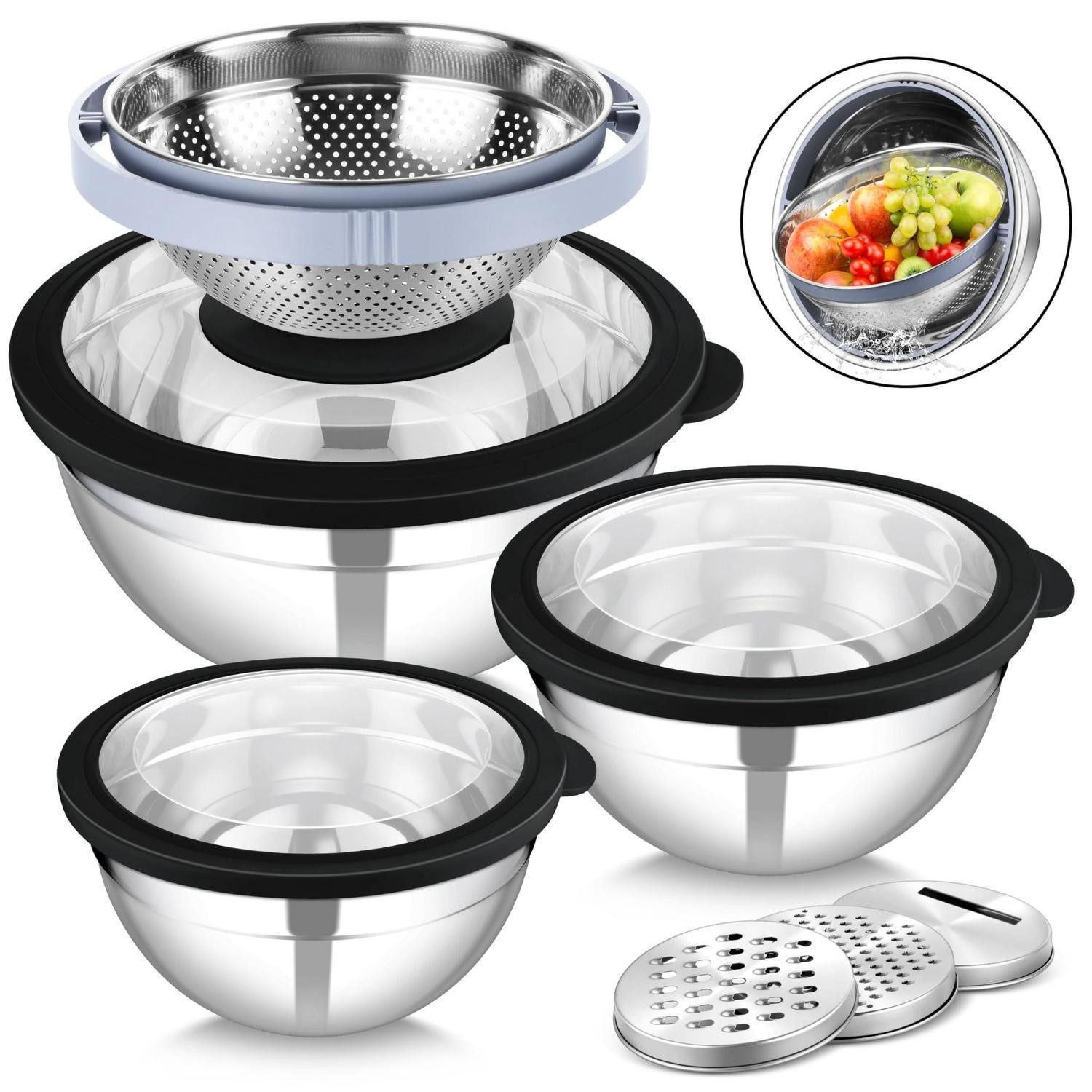LuxusKollektion Rührschüssel Rührschüssel Set mit Sieb & Reiben schwarz 3er, Metall, (3-tlg)