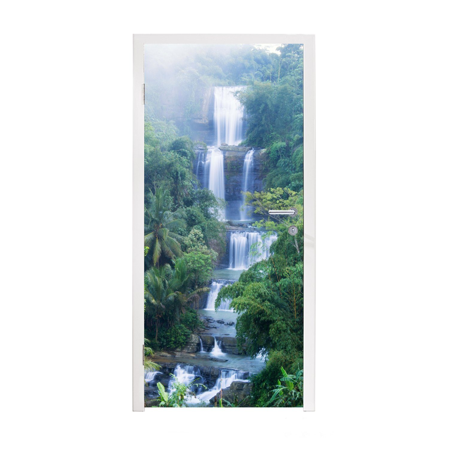 MuchoWow Türtapete Wasserfälle in Indonesien, Matt, bedruckt, (1 St), Fototapete für Tür, Türaufkleber, 75x205 cm