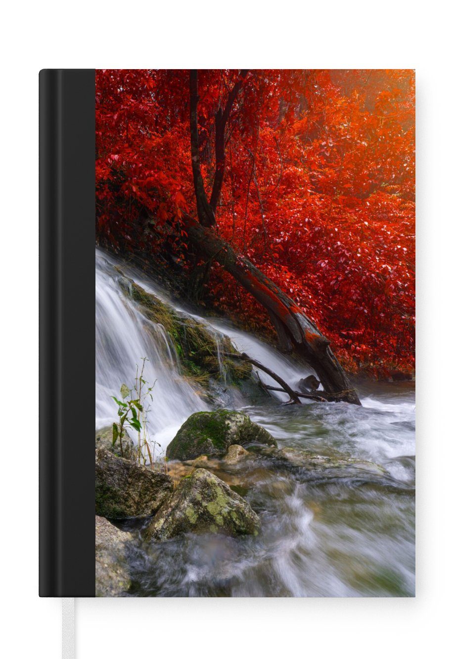 A5, Notizheft, - Merkzettel, Journal, Wasser Felsen 98 Wasserfall Herbst, - Notizbuch Seiten, Tagebuch, Haushaltsbuch - MuchoWow
