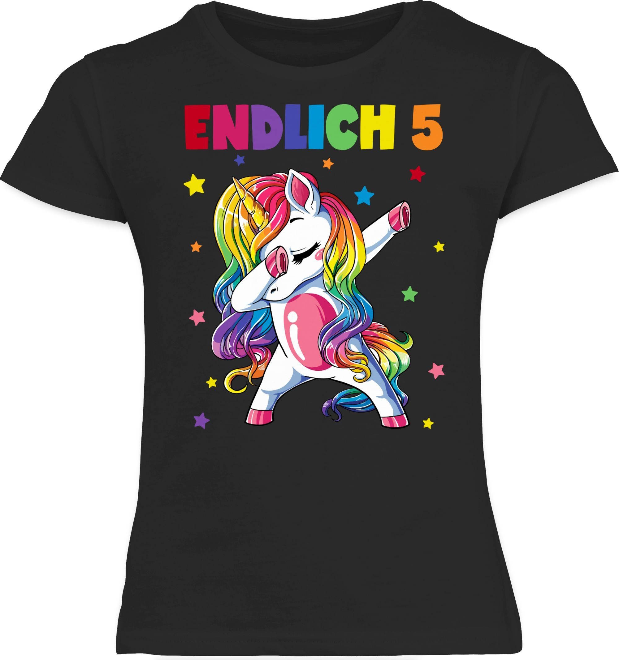 Jahre 5 Jahre Endlich 1 T-Shirt Einhorn - Fünf Shirtracer Dabbing 5. Geburtstag Schwarz