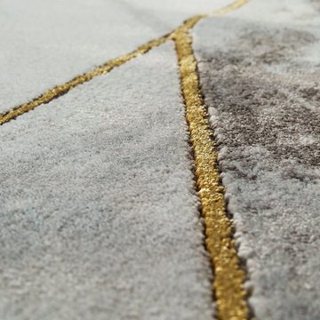 Teppich Kraft 525, Paco Home, rechteckig, Höhe: 16 mm, Kurzflor, Marmor-Design mit Bordüre, mit gold-/silberfarbenen Akzenten