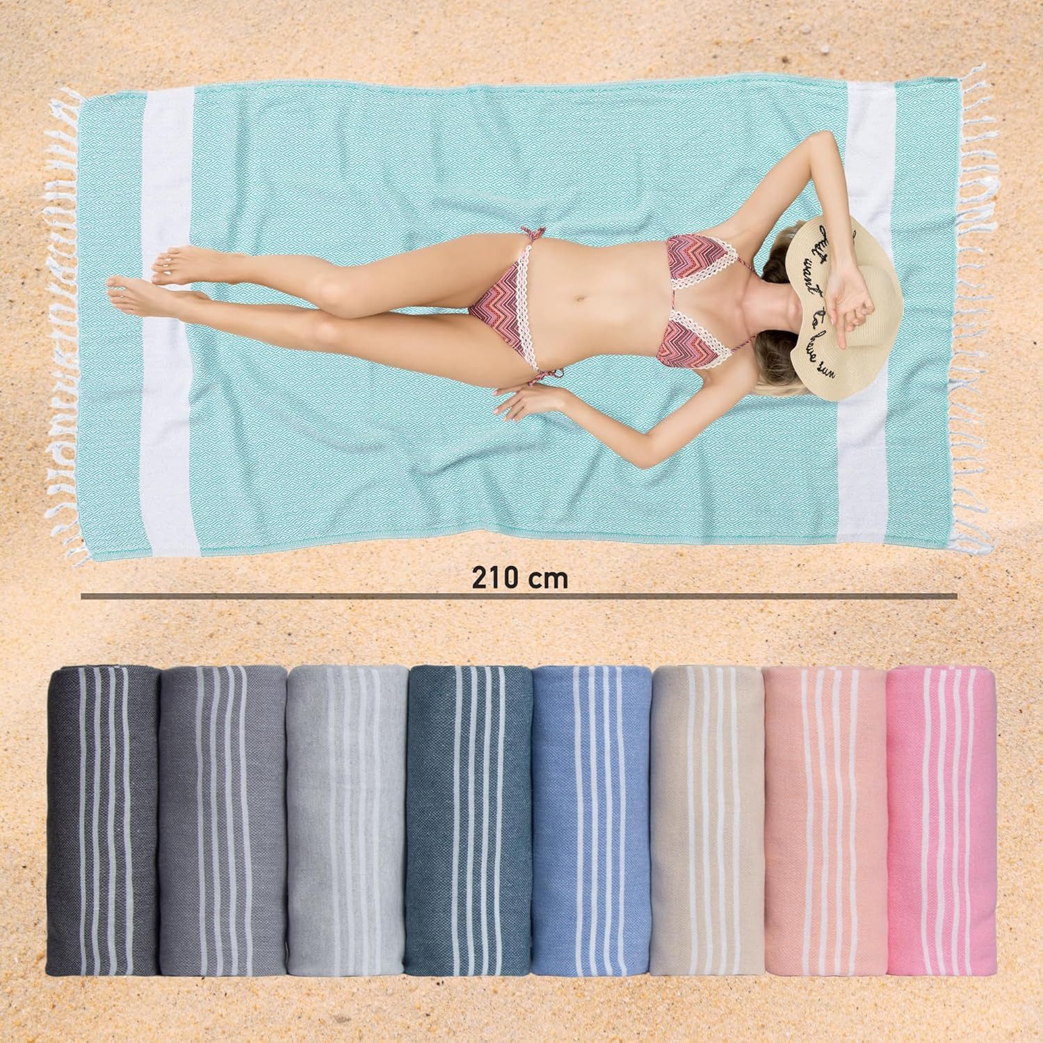livessa Strandtuch Baumwolle Strandtuch - Saunatuch - Turkish Hamamtuch - Badetuch, Baumwolle, 100 % Baumwolle - 100x200 cm