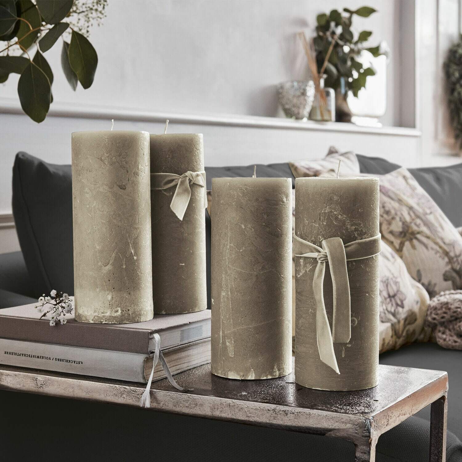 Mirabeau Stumpenkerze Kerze 4er Set Homel taupe (4er Set, 4er Set), none