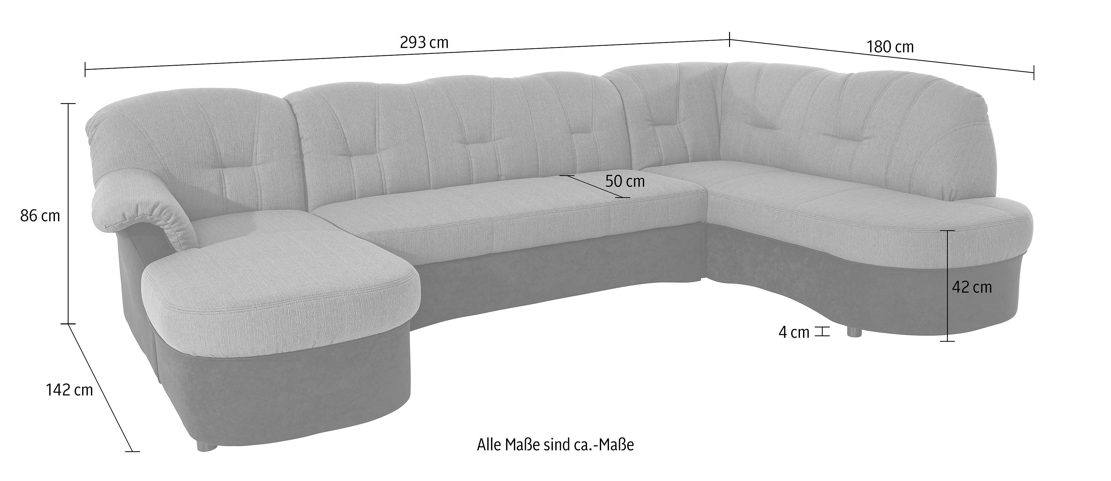 DOMO collection Wohnlandschaft FLORES 293x180x86 cm, hochwertig, komfortabel, U-Form, 3 Teile, wahlw. mit Bettfunktion, wahlw. mit Federkern, Unser Dauertiefpre – Bild 5 von 5