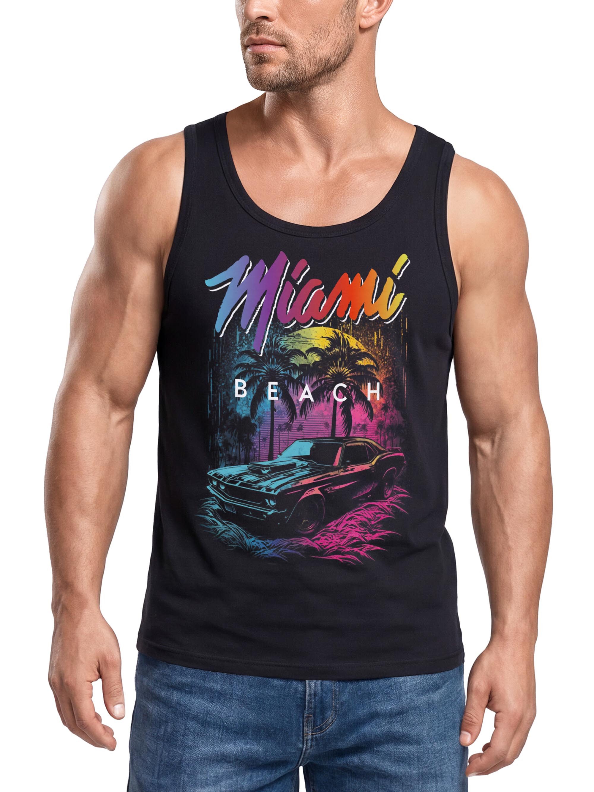 Neverless Tanktop Herren Tank-Top Miami Beach USA Oldtimer Car Palmen Print Fashion mit Print