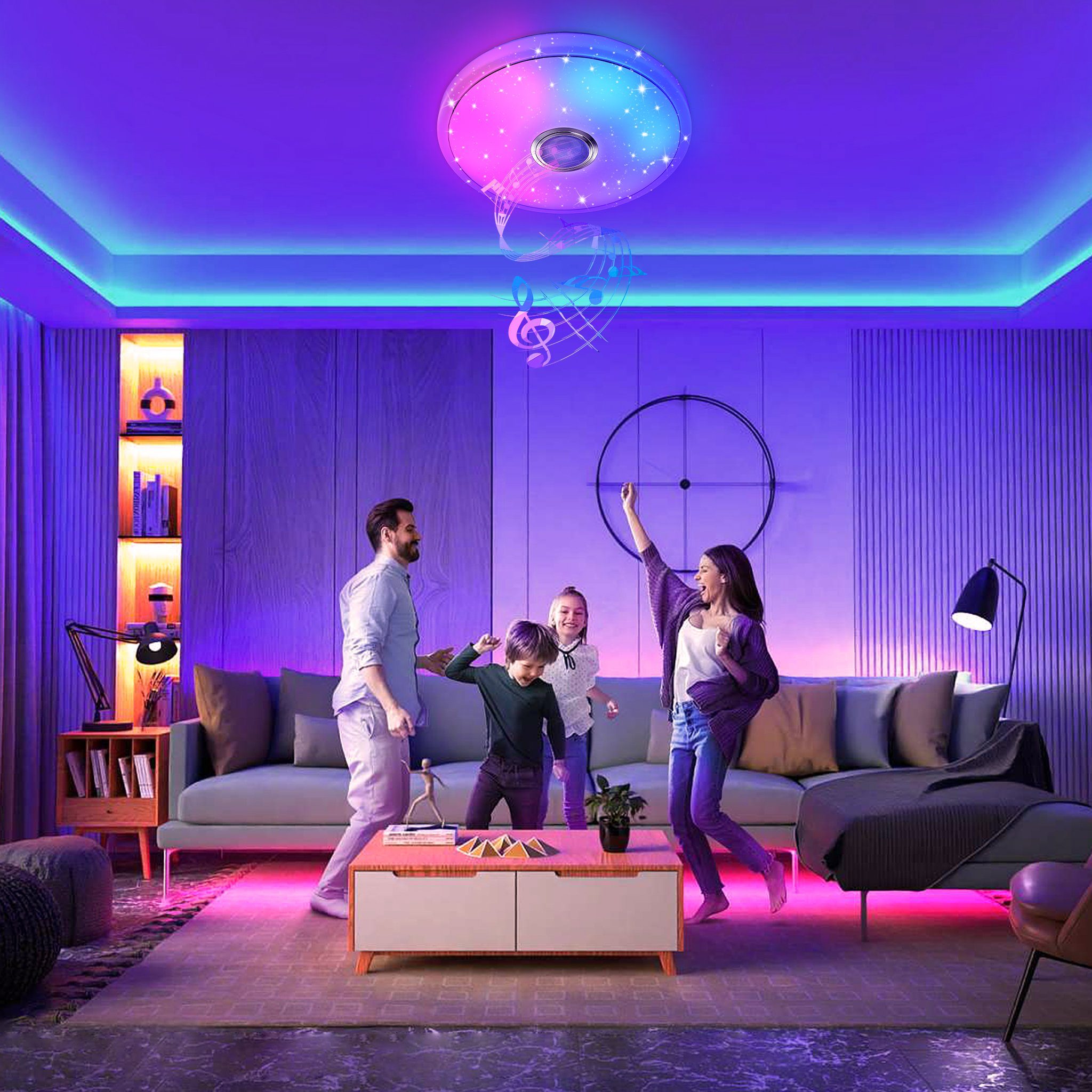 Schlafzimmer Deckenleuchte Smart Farbwechsel RGB Deckenlampe mit LED Bluetooth FB, + UISEBRT Dimmbar Deckenleuchte Partylicht für LED Wohnzimmer